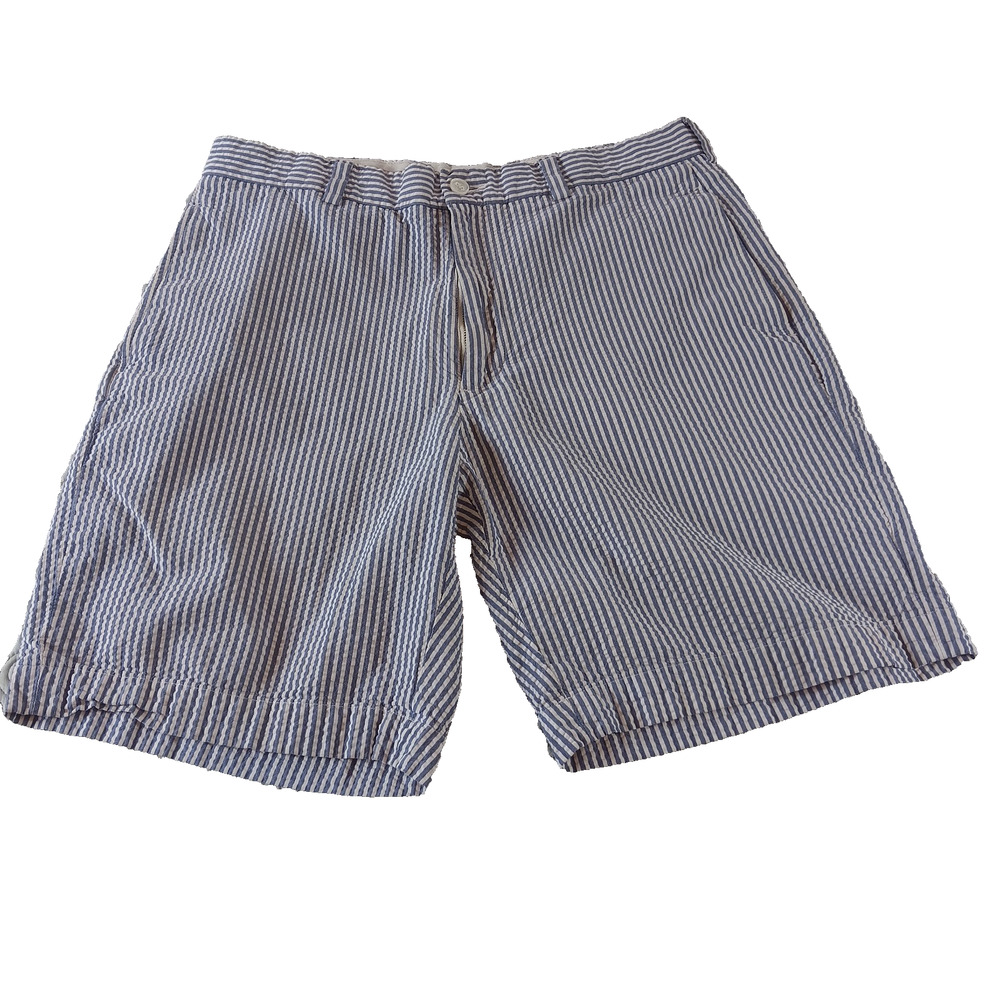 Brooks Brothers‎ Bermuda Shorts Mens 32 Blue Striped Genuine Seersucker Cotton